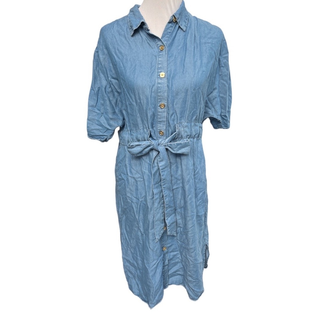 Marc New York Chambray Button Down Mini Dress Denim Blue Size Large